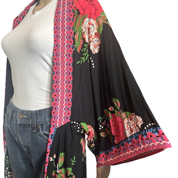 Anthropologie Flying Tomato Kimono Women's Size S/M Floral Cover Up Boho Bohemio - Picture 6 of 8